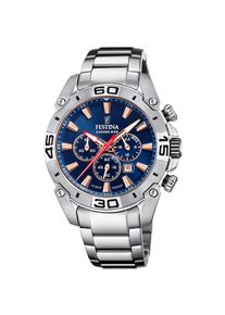 Festina, Damen, Chronograph &raquo;Chrono Bike 2021&laquo; Armbanduhr, Quarzuhr, Herrenuhr, Stoppfunktion, Edelstahlarmband, silberfarben-dunkelblau, silberfarben