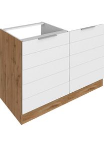 KOCHSTATION, Sp&uuml;lenschrank &raquo;KS-Luhe&laquo; 120 cm breit, hochwertige MDF-Fronten mit waagerechter Lisene, wei&szlig; Matt/wotaneiche, MDF, wotaneiche -B/H/T: 120 
