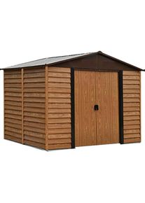 Pergart, Ger&auml;tehaus &raquo;Frankfurt II 1112&laquo; Metall, mit Satteldach und integrierter Schiebet&uuml;r im Blockhausstil, holzfarben, Metall, holzfarben