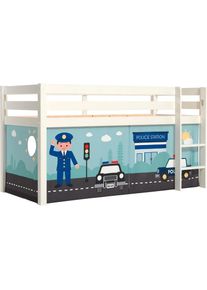 Vipack, Spielbett &raquo;Pino, Kiefer massiv, mit Rolllattenrost u. Textil-Set, Made in Europe&laquo; B/H/T ca. 210x114x106cm, mit Leiter und Absturzschutz, 