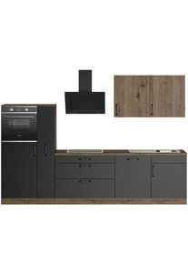 Wiho-Küchen wiho Küchen , Küchenzeile »Elba« wahlweise mit Hanseatic E-Geräten, Breite 310 cm , Küche: schwarz + Korpus: Halifax eichefarben Braun +...