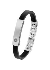 s.Oliver, Herren, Armband &raquo;2037998&laquo;, edelstahlfarben-schwarz, edelstahlfarben-schwarz, Herren Leder-Armband mit Identplatte und Kompass der Marke 