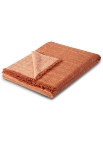 Biederlack, Plaid &raquo;Nore&laquo; mit kurzer Franse, terrakotta, Baumwolle, Polyacryl, Polyamid, Wolle, B/L: 130 cm x 170 cm, terrakotta