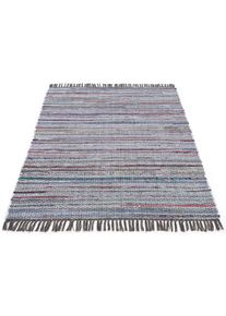 CarpetFine , Teppich »Kelim Chindi, Wendeteppich« rechteckig 6 mm Höhe handgewebt, Fleckerlteppich mit Fransen, auch vielen in Läufergrößen , grau...