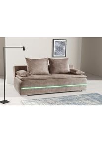 WERK2 , Schlafsofa »Tekla LED«, 2-Sitzer Schlafcouch mit Bettkasten & stylischer RGB-LED-Beleuchtung , natur