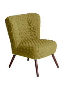 Max Winzer , Sessel »Nikki, Loungesessel, geschwungene Rückenlehne, Knopfheftung im Rücken«, im Retrolook, mit gestepptem Bezug, Solitärmöbel , oliv