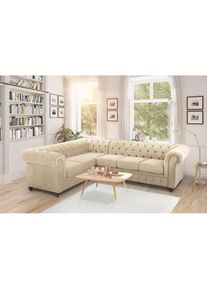 Home Affaire , Chesterfield-Sofa &raquo;Duc Ecksofa L-Form&laquo; hochwertige Knopfheftung im R&uuml;cken, Samtoptik mit changierender Optik , beige
