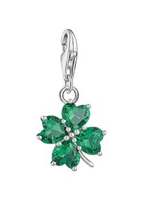 Thomas Sabo , Juegendliche , Charm-Einhänger »Kleeblatt, 1703-699-6« mit Glas-Keramik Stein , silberfarben-grün + grün , Charm-Anhänger Kleeblatt
