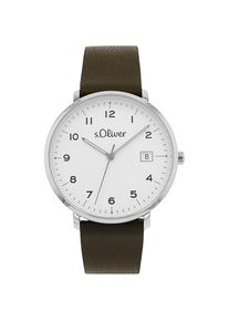 s.Oliver, Herren, Quarzuhr Armbanduhr, Damenuhr, Herrenuhr, Lederarmband, Datum, khakifarben, khakifarben, Unkomplizierte Armbanduhr