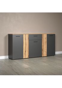 Inosign , Kommode »Estepona«, Sideboard mit anpassbaren Türen mit Rillen-Optik , Anthrazit und Eichefarben