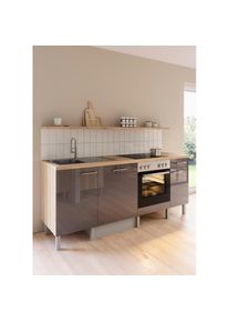 Optifit, K&uuml;che &raquo;Lilly&laquo; Breite 210, wahlweise mit E-Ger&auml;ten, K&uuml;che: grau + Front: anthrazit lackiert + Korpus: wildeichefarben + Arbeitsplatte: 