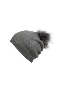 Capelli New York, Damen, Bommelm&uuml;tze mit Fellbommel-Akzent, dunkelgrau, dunkelgrau, Strickm&uuml;tze von Capelli New York