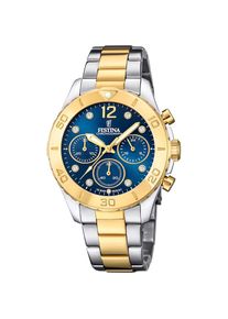 Festina, Damen, Chronograph &raquo;Boyfriend Collection&laquo; Armbanduhr, Quarzuhr, Damenuhr, Stoppfunktion, Edelstahlarmband, silberfarben-goldfarben, 