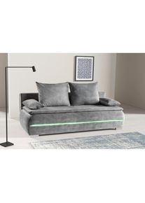 WERK2 , Schlafsofa »Tekla LED«, 2-Sitzer Schlafcouch mit Bettkasten & stylischer RGB-LED-Beleuchtung , hellgrau