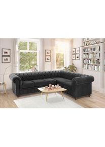 Home Affaire , Chesterfield-Sofa &raquo;Duc Ecksofa L-Form&laquo; hochwertige Knopfheftung im R&uuml;cken, Samtoptik mit changierender Optik , anthrazit