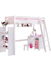 Ticaa, Hochbett mit Rollrost in 2 Breiten, Kiefer, Kiefer massiv wei&szlig;, Kiefer massiv wei&szlig;