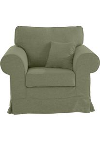 Home Affaire, Sessel &raquo;Shadmoor&laquo; Hussenoptik, in uni oder mit Blumendruck, passend zur Shadmoor-Serie, gr&uuml;n, 100% Polyester, Struktur, gr&uuml;n
