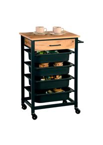 Kesper , K&uuml;chenwagen &raquo;Rollwagen, mit 4 Kunststoffbeh&auml;ltern&laquo;, schwarz / braun, Metall, Spanplatte, B/H/T: 50 cm x 81 cm x 37 cm, schwarz / braun