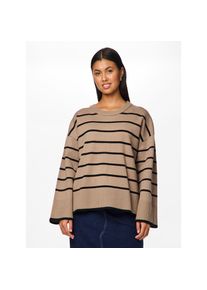 Pieces , Rundhalspullover »PCMATHILDE LS O-NECK KNIT NOOS BC« , Taupe Gray Stripes:BLACK , XS , XS , Gestreifter Pullover von Pieces