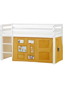 Hoppekids, Hochbett &raquo;ECO Dream, Kinderbett, Spielbett, Halbhohes Bett aus Massivholz&laquo; inkl. Vorhang-Set Creator, Bettgr&ouml;&szlig;e & Matratze w&auml;hlbar, Wei&szlig; + 