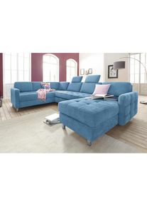 Sit & More sit&more, Wohnlandschaft &raquo;Pablo U-Form&laquo; wahlweise mit Bettfunktion und Bettkasten, hellblau, Struktur (100% Polyester);Kunstleder SOFTLUX ;Luxus-