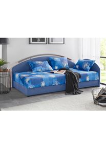 Maintal, Polsterliege mit Bettkasten, blau, Holzwerkstoff, Holzwerkstoff, blau