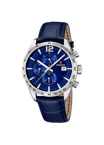 Festina, Damen, Chronograph Armbanduhr, Quarzuhr, Herrenuhr, Lederarmband, Stoppfunktion, blau, blau, Sportlicher Herrenchronograph