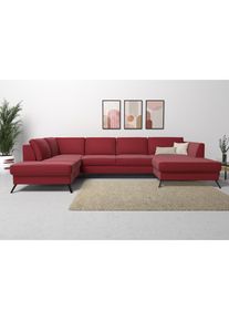 Sit & More sit&more, Wohnlandschaft &raquo;Olsen U-Form&laquo; inklusive Sitztiefenverstellung, wahlweise mit Bettfunktion, 15cm hoch, rot, 100% Polyester, B/H/T: 335 cm x 