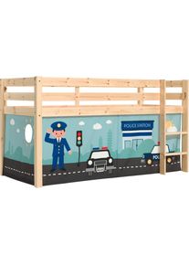 Vipack, Spielbett &raquo;Pino, Kiefer massiv, mit Rolllattenrost u. Textil-Set, Made in Europe&laquo; B/H/T ca. 210x114x106cm, mit Leiter und Absturzschutz, 