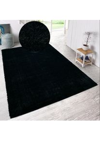 my home , Hochflor-Teppich »Malin« rechteckig 43 mm Höhe Shaggy in Uni-Farben, einfarbig, leicht glänzend, besonders weich , schwarz ,...