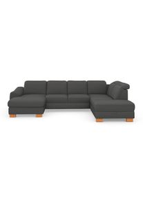 Sit & More sit&more, Wohnlandschaft &raquo;Dundee U-Form&laquo; mit Federkern und Massivholzf&uuml;&szlig;en, wahlweise mit Kopfteilverstellung, grau, B/H/T: 338 cm x 86 cm x 219 cm, 