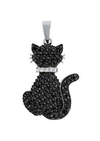 Firetti, Damen, Kettenanh&auml;nger &raquo;Schmuck Geschenk Silber 925 Halsschmuck Anh&auml;nger Katze&laquo; () mit Zirkonia (synth.), silberfarben-schwarz-Silber-925 + 