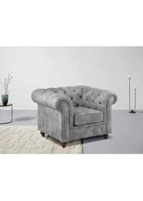 Home Affaire, Sessel &raquo;Chesterfield B/T/H: 105/69/74 cm&laquo; mit hochwertiger Knopfheftung, auch in Leder, hellgrau, Luxus-Microfaser (94% Polyester, 5% 