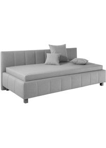 Maintal, Polsterliege &raquo;Mailo&laquo; mit Bettkasten, in 3 Breiten, Federkern- oder Bonellmatratze w&auml;hlbar, grau, Struktur (100% Polyester) Kopfteil rechts, 