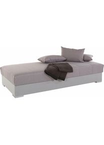 Hapo , Polsterliege mit Bettkasten , grau Strukturstoff/hellgrau Microvelours