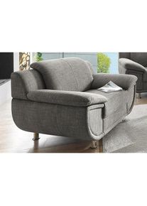 Trendmanufaktur, Sessel &raquo;Rondo, Breite 121 cm, breite Armlehnen, F&uuml;&szlig;e chromfarben&laquo; Big-Sessel wahlweise mit Federkern, bequem, beige-braun, NaturLEDER