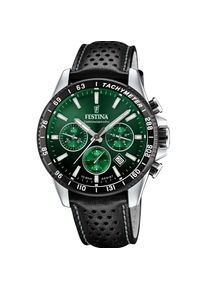Festina, Damen, Chronograph &raquo;Timeless Chronograph&laquo; Armbanduhr, Quarzuhr, Herrenuhr, Stoppfunktion, Lederarmband, schwarz-dunkelgr&uuml;n-schwarz, schwarz-