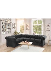 Home Affaire , Chesterfield-Sofa &raquo;Duc Ecksofa L-Form&laquo; hochwertige Knopfheftung im R&uuml;cken, Samtoptik mit changierender Optik , anthrazit