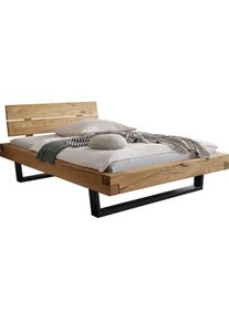 Home Affaire , Massivholzbett &raquo;Ultima Balkenbett Doppelbett, F&uuml;&szlig;e Metallkufe&laquo; hohe Belastbarkeit: 200kg je Seite, FSC -zertifizierte Wildeiche oder...