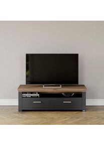 set one by Musterring, Lowboard &raquo;York&laquo; Typ 31, mit 2 Schubk&auml;sten, Beleuchtung optional, Breite 140 cm, Grau / Eiche, MDF, B/H/T: 140 cm x 47 cm x 51 