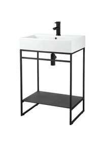 Welltime, Waschtisch &raquo;Loft&laquo; Badm&ouml;bel, schwarz, mit Keramikwaschbecken, Breite 60cm, schwarz/wei&szlig; + schwarz, schwarz/wei&szlig; + schwarz