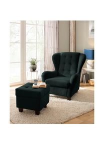 Home Affaire, Ohrensessel &raquo;Alexander&laquo; incl. Hocker, mit Steppung, in vielen Farben, flaschengr&uuml;n, Microfaser Antiklederoptik (100% Polyester);