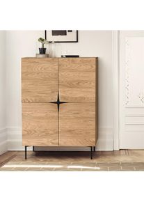 WOODMAN, Highboard Kommode mit Holzfurnier aus Eiche, im Skandinavischen Design, eiche, schwarz, B/H/T: 100 cm x 140 cm x 48 cm, eiche, schwarz