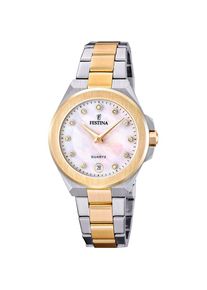 Festina , Quarzuhr »Mademoiselle«, Armbanduhr, Damenuhr, Edelstahlarmband, analog, Tag, Zirkonia (synth.) , silberfarben, goldfarben-perlmuttfarben...