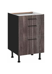 Wiho-K&uuml;chen wiho K&uuml;chen, Unterschrank &raquo;Nisos&laquo; 50 cm breit, Soft-Close in Schubladen, verstellbare F&uuml;&szlig;e, ohne Platte, Front: Aberdeen Dunkel, Korpus: Schwarz, B/H/