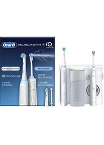 Oral-B , Munddusche »Oral Health Center« mit iO Series 4 elektrische Zahnbürste , weiß , Kombiniert den runden Bürstenkopf von Oral-B mit sanften...