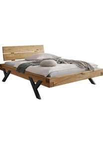 Home Affaire, Massivholzbett &raquo;Ultima Balkenbett Doppelbett, F&uuml;&szlig;e aus Metall in Y-Form&laquo; hohe Belastbarkeit: 200kg je Seite, FSC -zertifizierte 