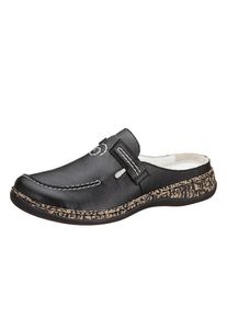Rieker, Damen, Clog , Sommerschuh, Schlappen mit Stretcheinsatz, schwarz, 38 (5), schwarz, Obermaterial aus Lederimitat