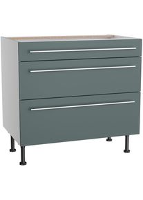 KOCHSTATION, Unterschrank &raquo;KS-Bern2&laquo; Breite 90 cm, 1 Schubkasten, 2 Ausz&uuml;ge, steingr&uuml;n/hellgrau, Spanplatte, B/H/T: 90 cm x 87 cm x 58,4 cm, steingr&uuml;n