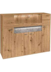 set one by Musterring, Highboard &raquo;Deltona&laquo; inklusive Beleuchtung, Glasklappe und Zierelement, B154 x H122 cm, Eiche Artisan, B/H/T: 153,5 cm x 122 cm 